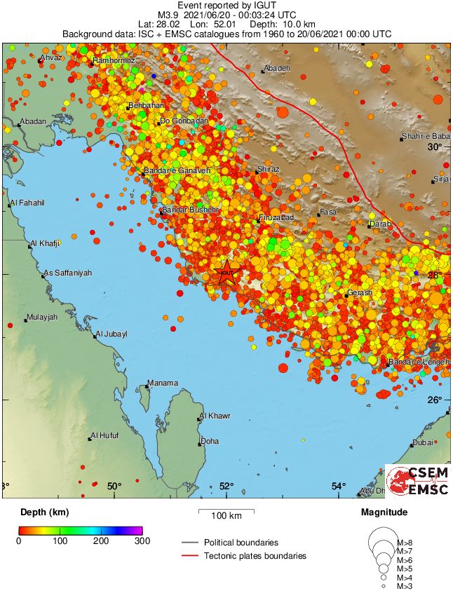 regional depth historical seismicity