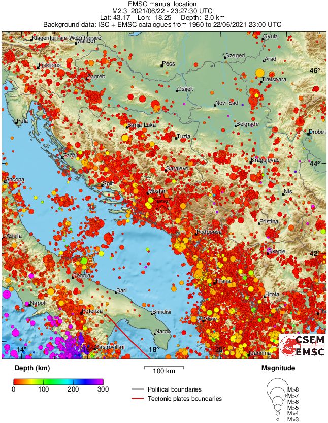 regional depth historical seismicity