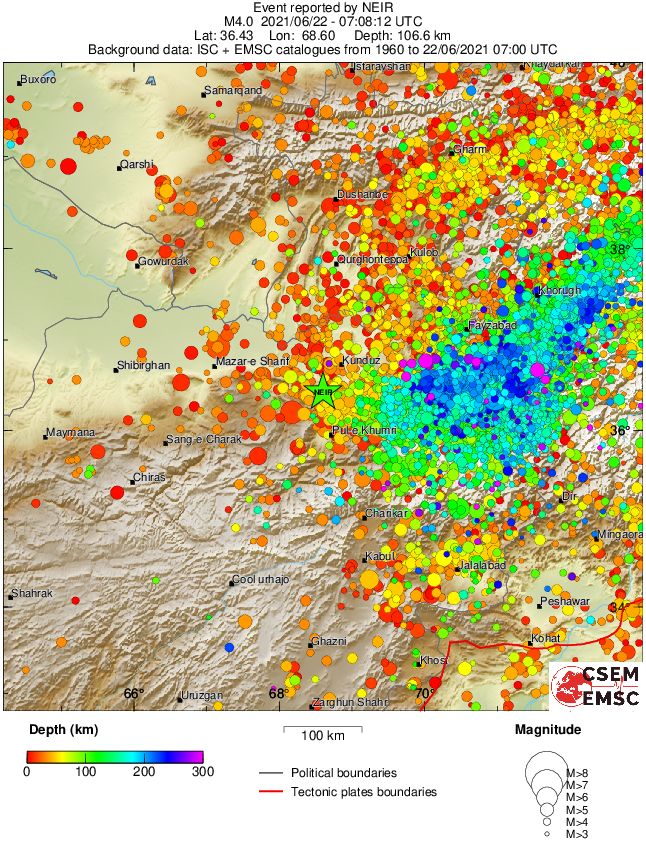 regional depth historical seismicity