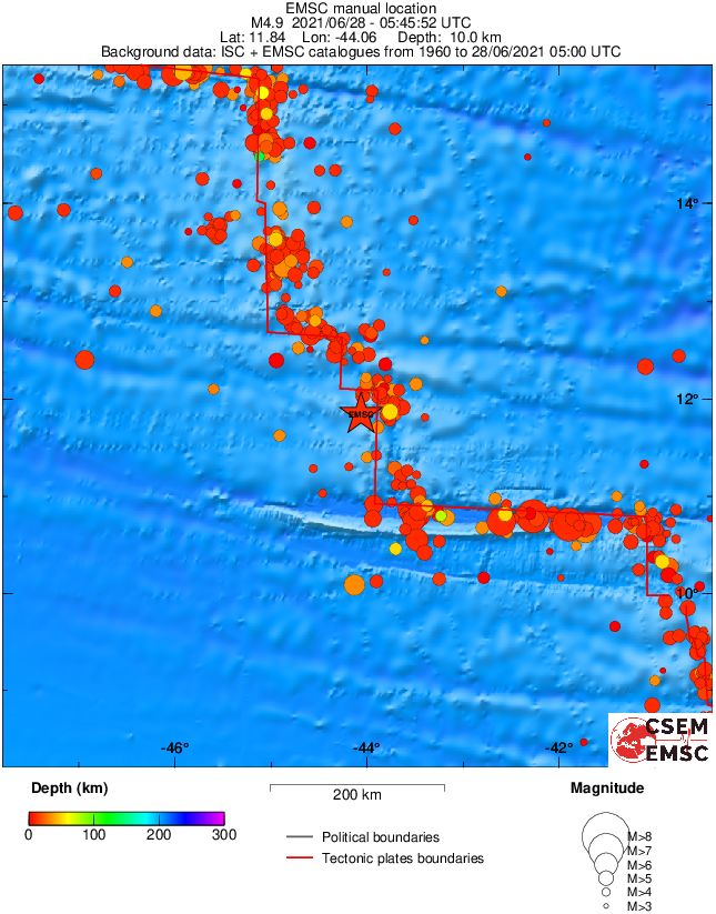 regional depth historical seismicity