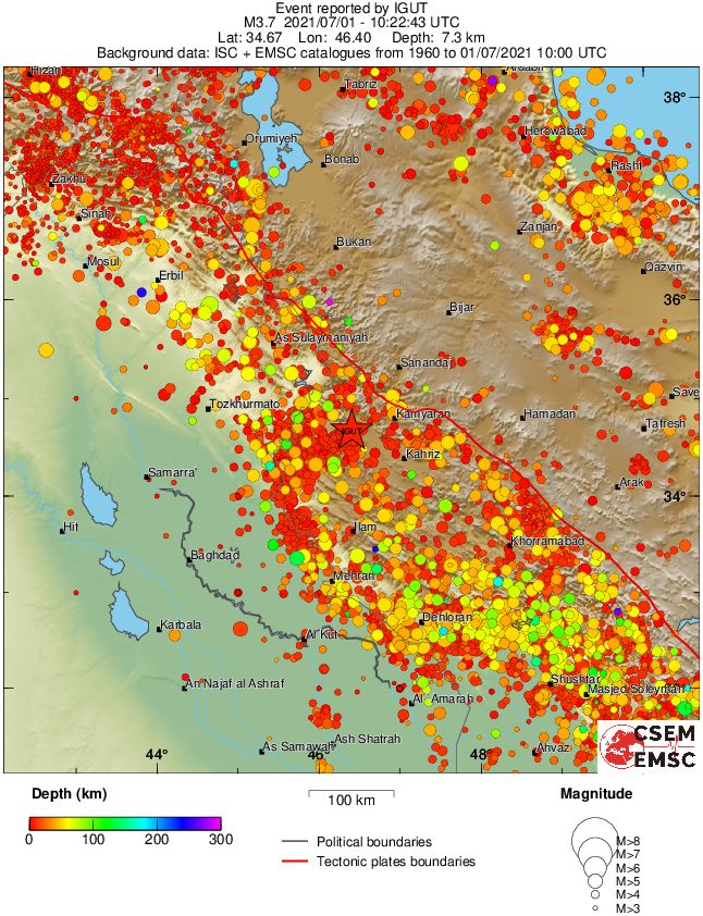 regional depth historical seismicity