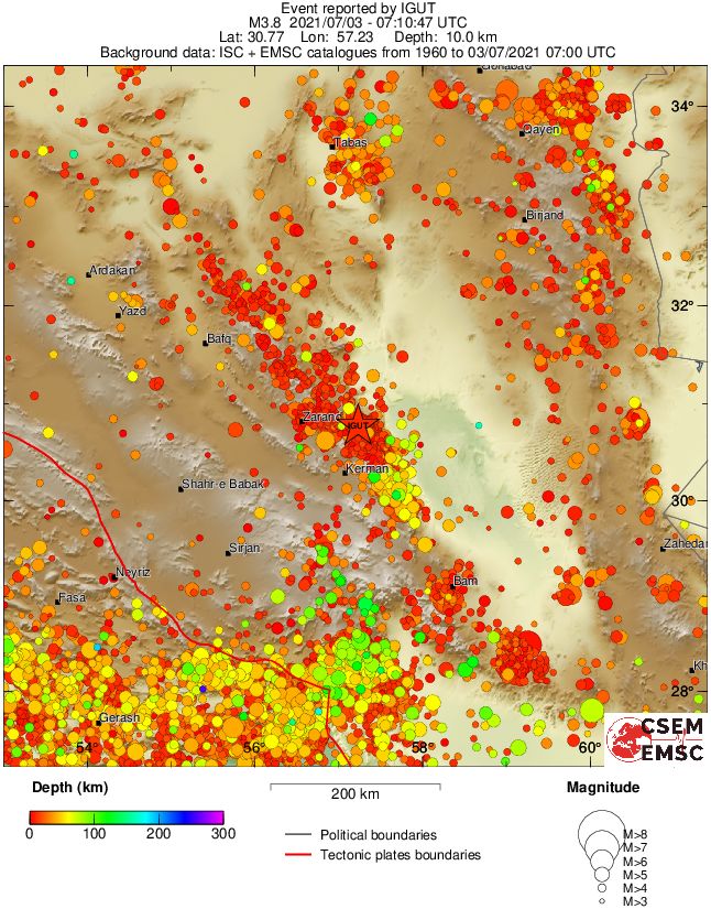 regional depth historical seismicity