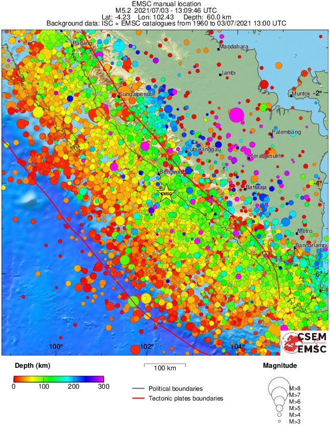 regional depth historical seismicity
