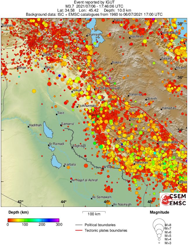 regional depth historical seismicity
