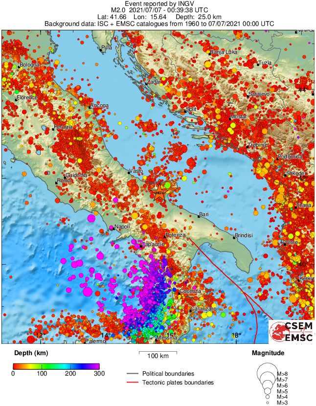 regional depth historical seismicity