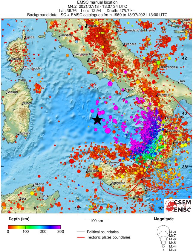 regional depth historical seismicity