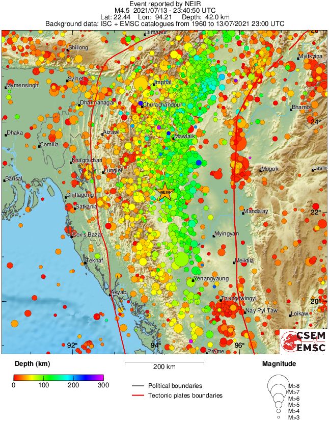 regional depth historical seismicity