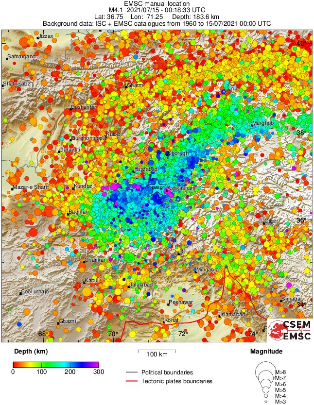 regional depth historical seismicity