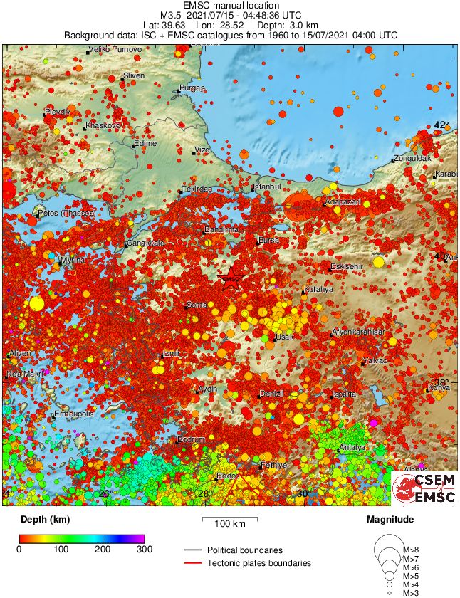 regional depth historical seismicity