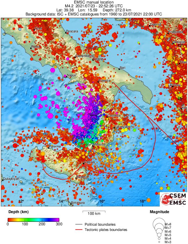 regional depth historical seismicity