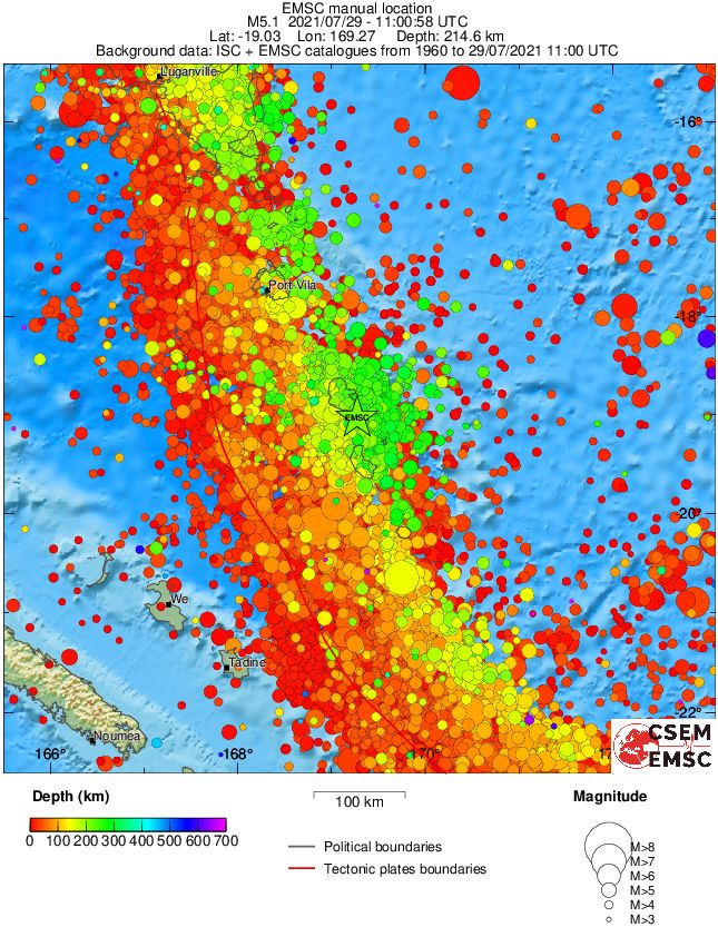 regional depth historical seismicity