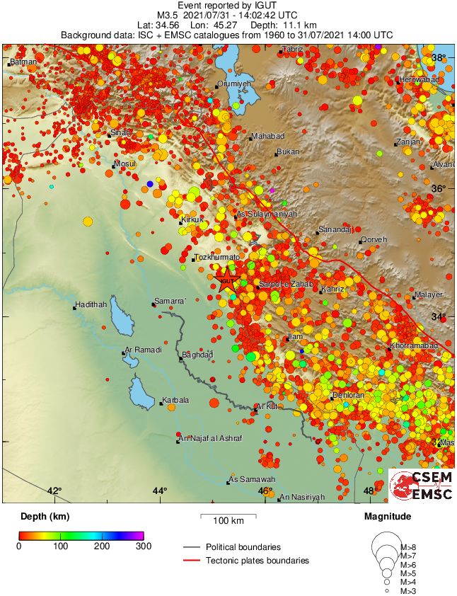 regional depth historical seismicity