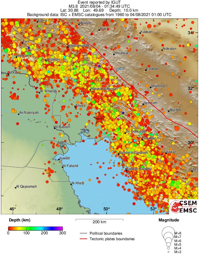 regional depth historical seismicity