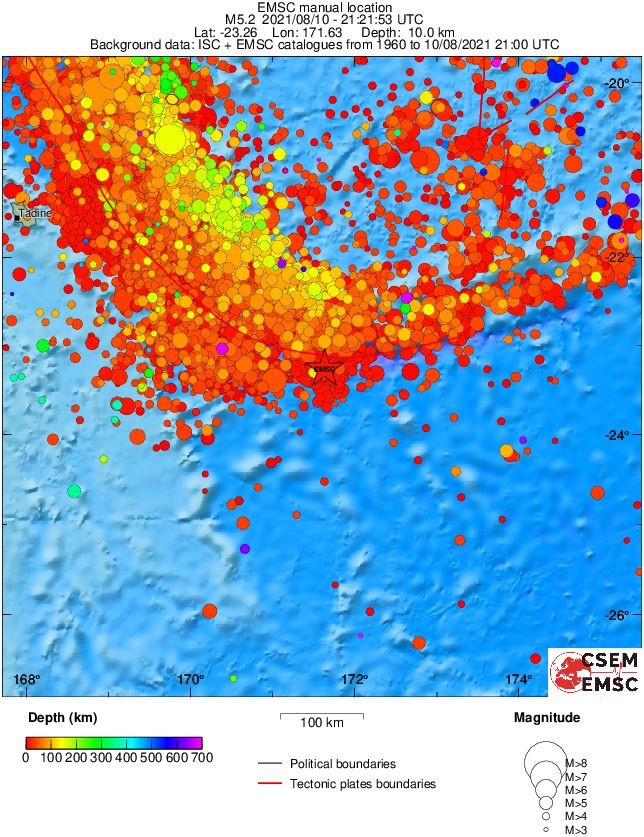 regional depth historical seismicity