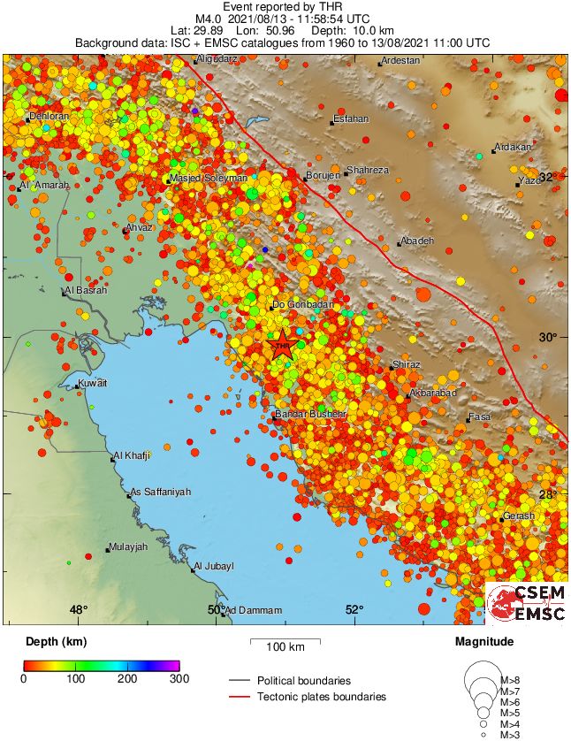 regional depth historical seismicity