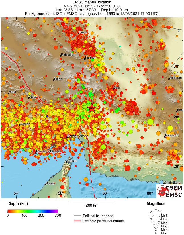 regional depth historical seismicity