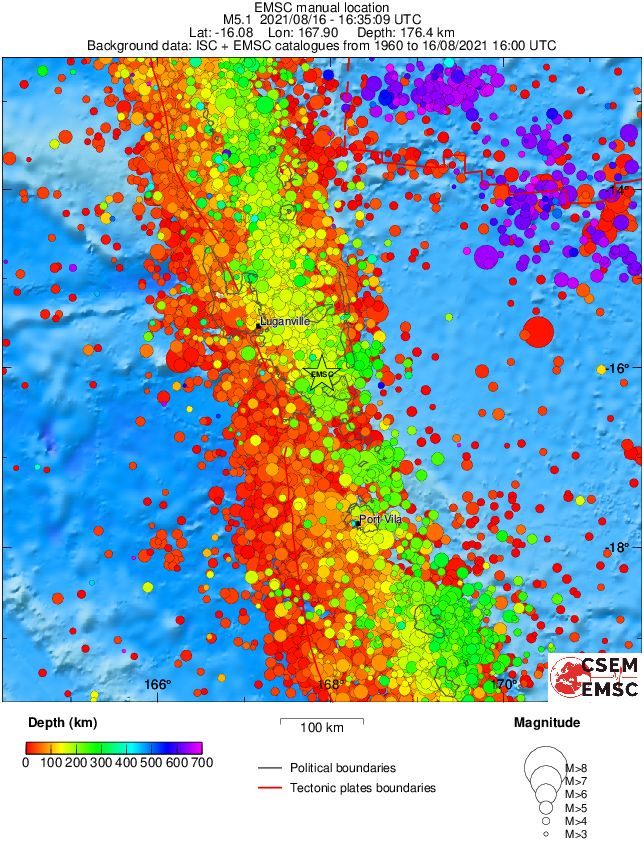 regional depth historical seismicity