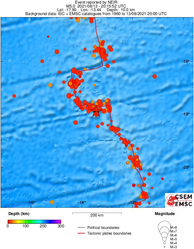 regional depth historical seismicity