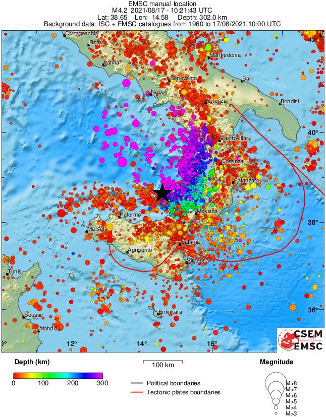 regional depth historical seismicity