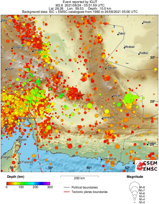 regional depth historical seismicity