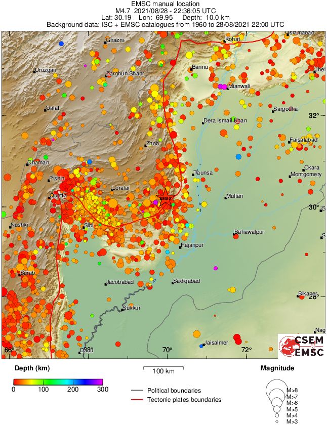 regional depth historical seismicity