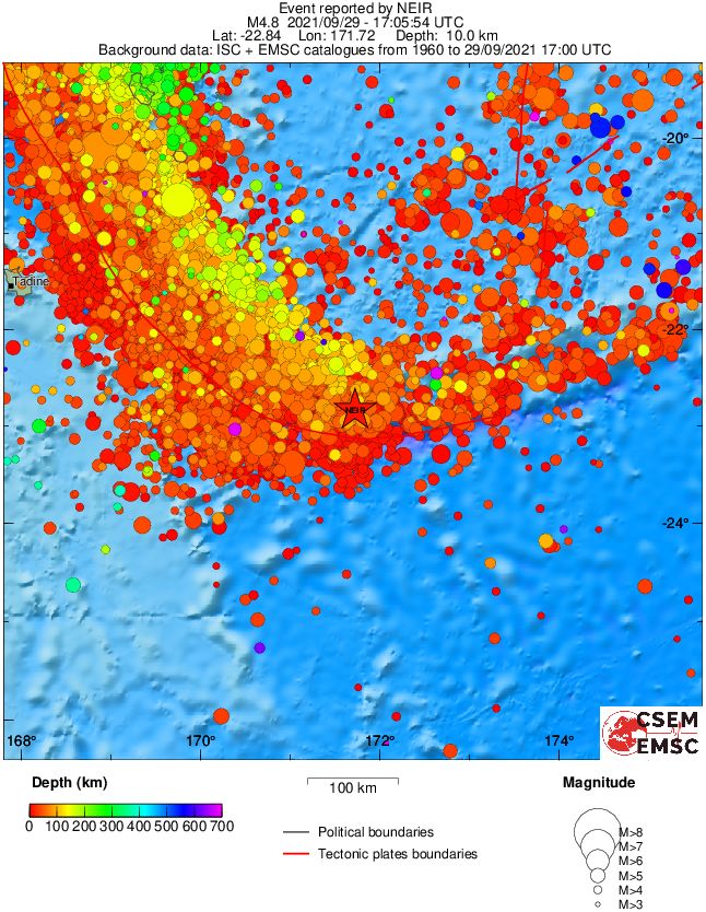 regional depth historical seismicity