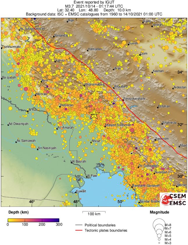 regional depth historical seismicity