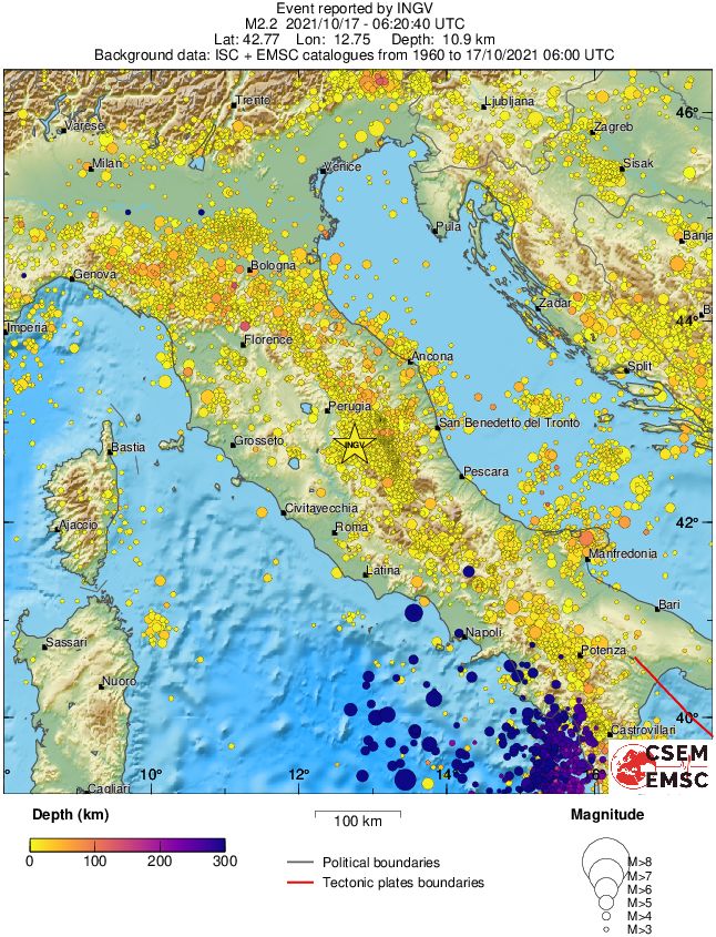regional depth historical seismicity