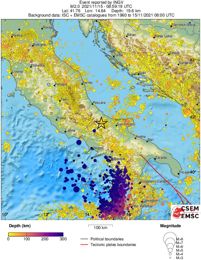 regional depth historical seismicity