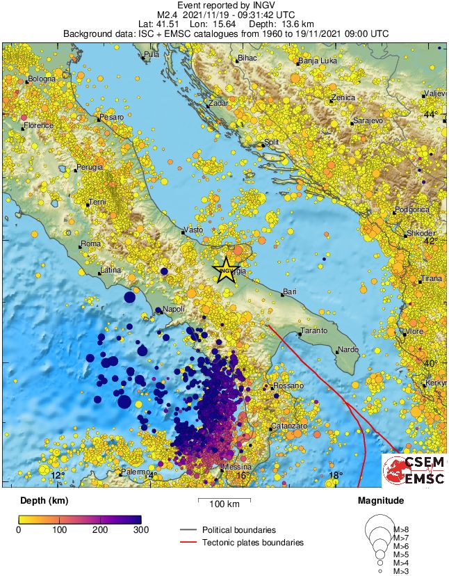 regional depth historical seismicity