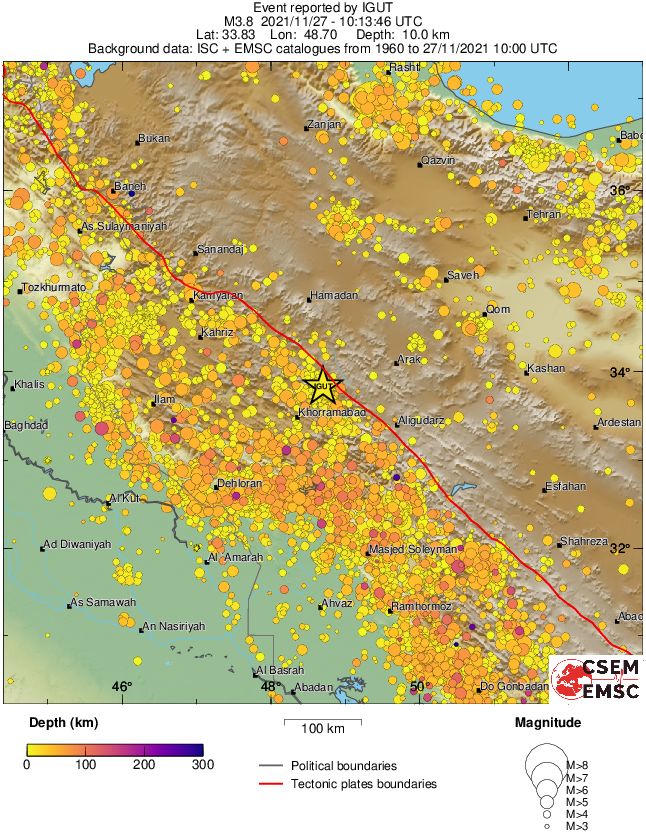 regional depth historical seismicity