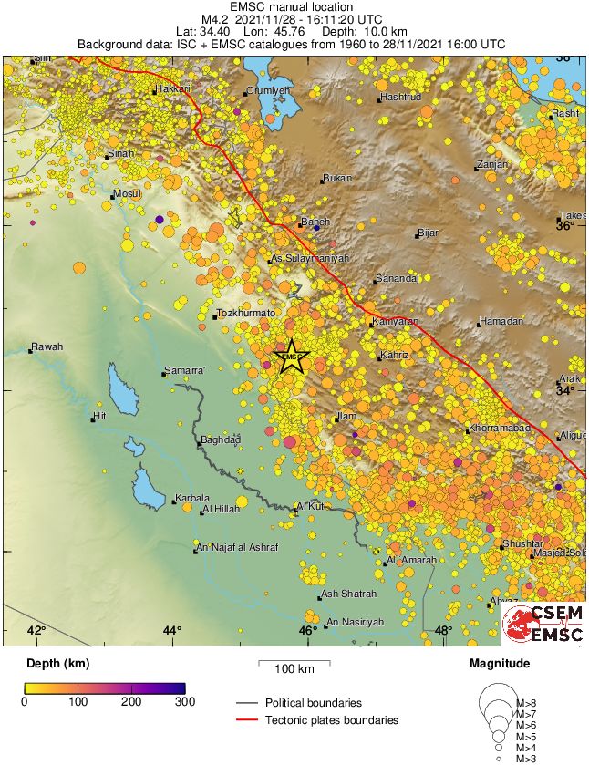 regional depth historical seismicity