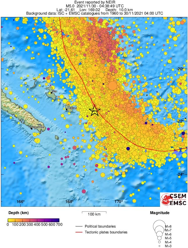 regional depth historical seismicity