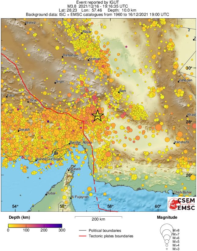 regional depth historical seismicity