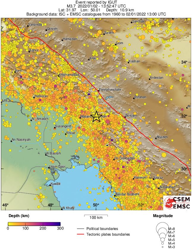 regional depth historical seismicity