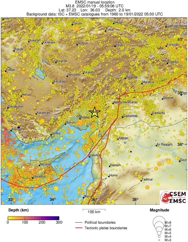 regional depth historical seismicity