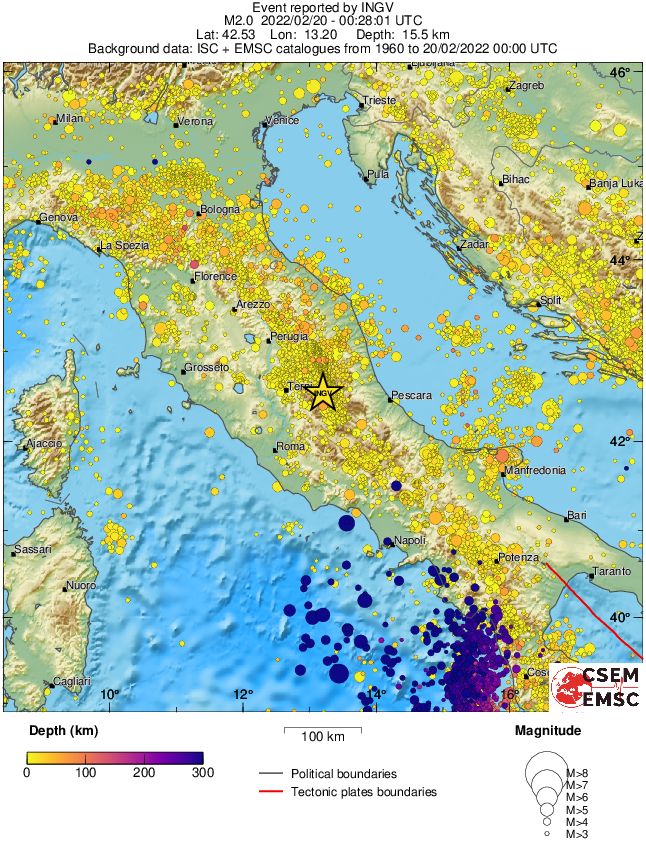 regional depth historical seismicity
