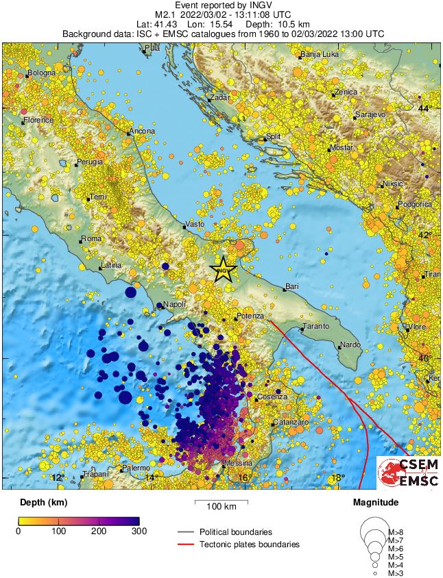 regional depth historical seismicity