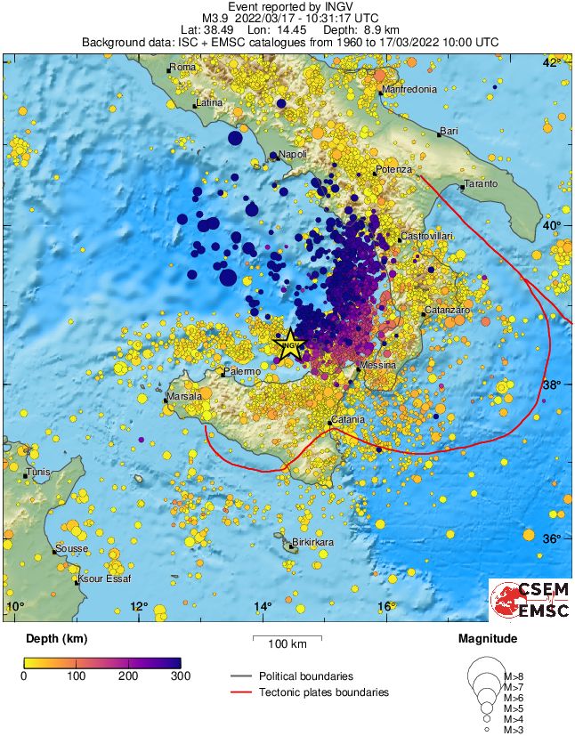 regional depth historical seismicity
