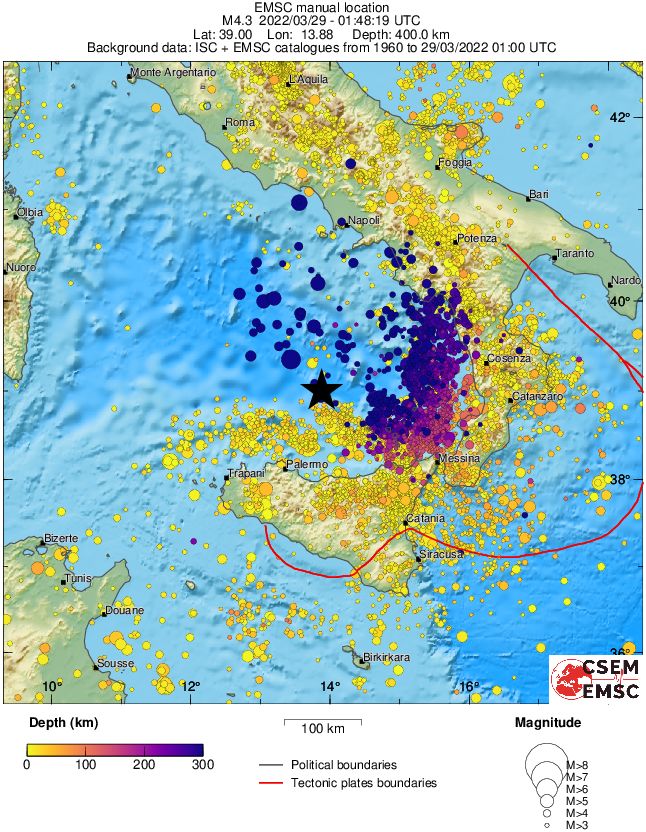 regional depth historical seismicity