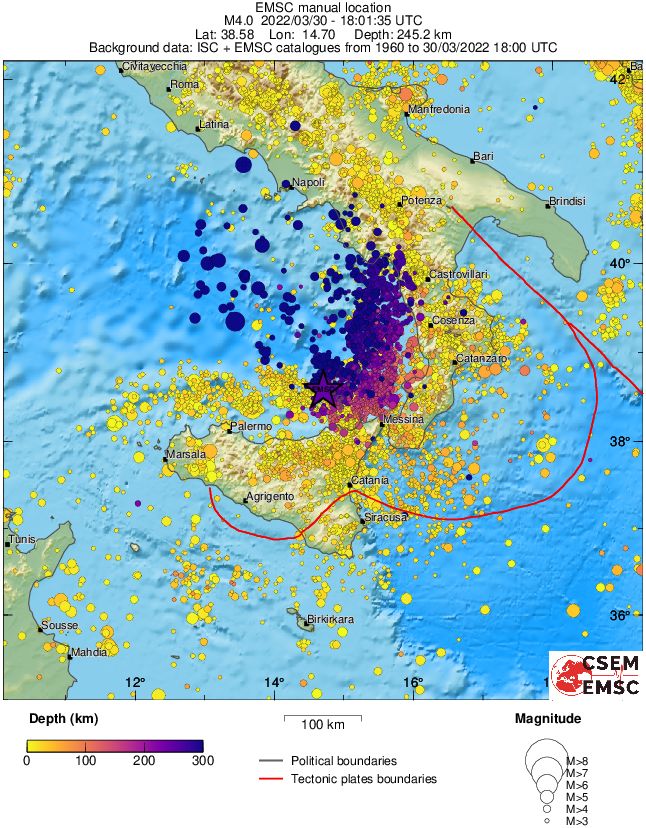 regional depth historical seismicity