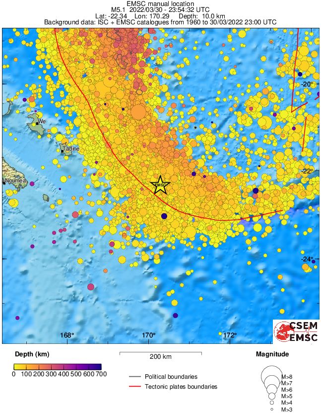 regional depth historical seismicity