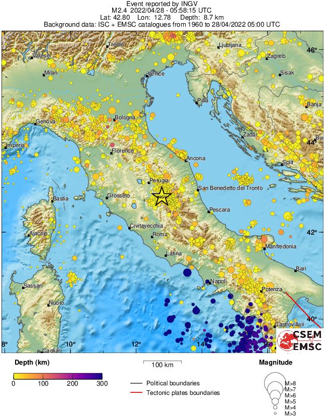 regional depth historical seismicity