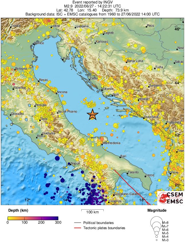 regional depth historical seismicity