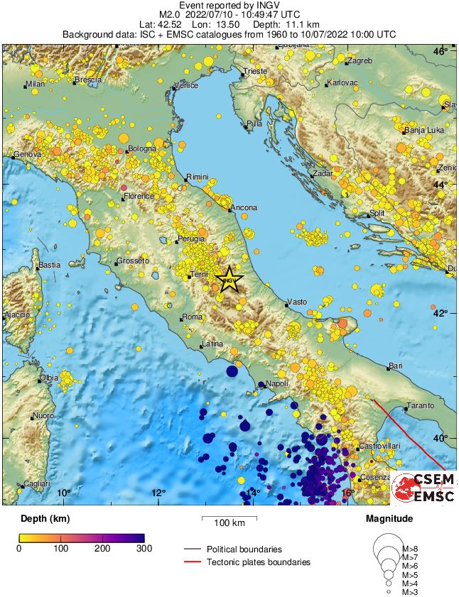 regional depth historical seismicity