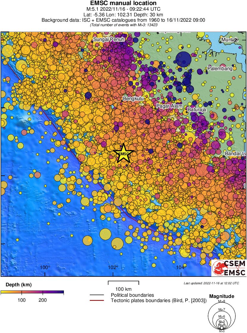 regional depth historical seismicity
