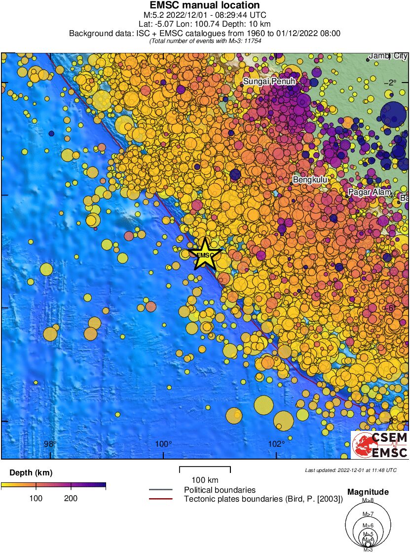 regional depth historical seismicity