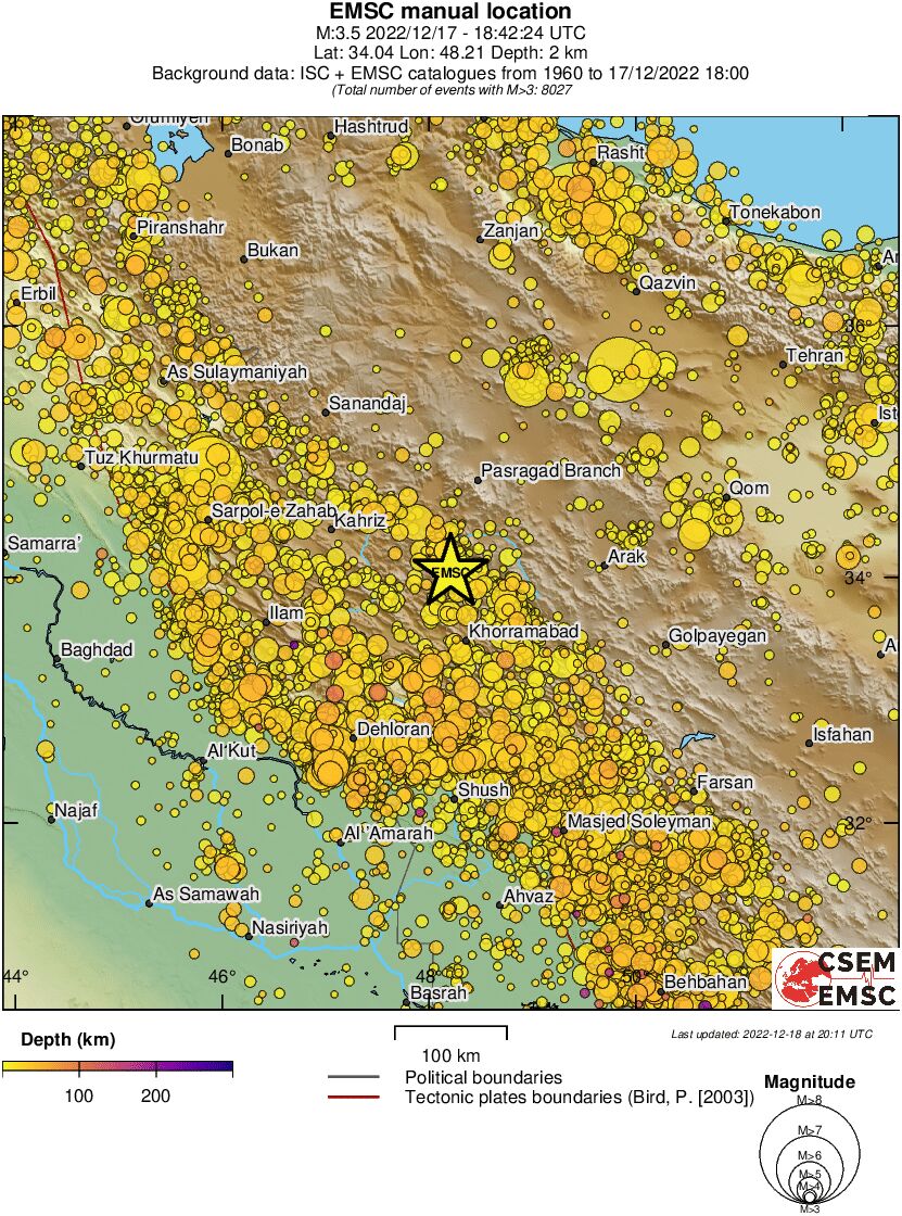 regional depth historical seismicity