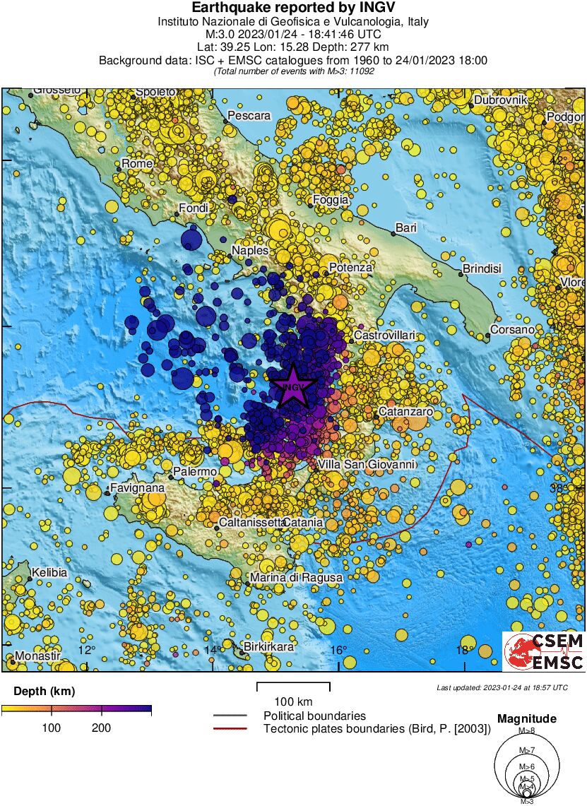 regional depth historical seismicity
