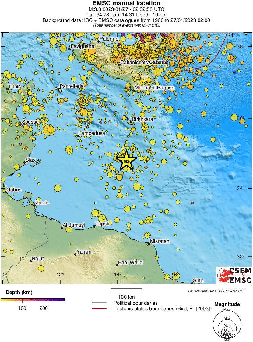 regional depth historical seismicity